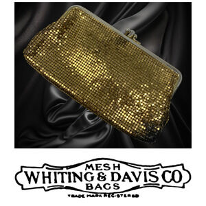 Vintage Mesh Whiting & Davis Kisslock Gold Metal Makeup Divided Pouch Clutch Bag